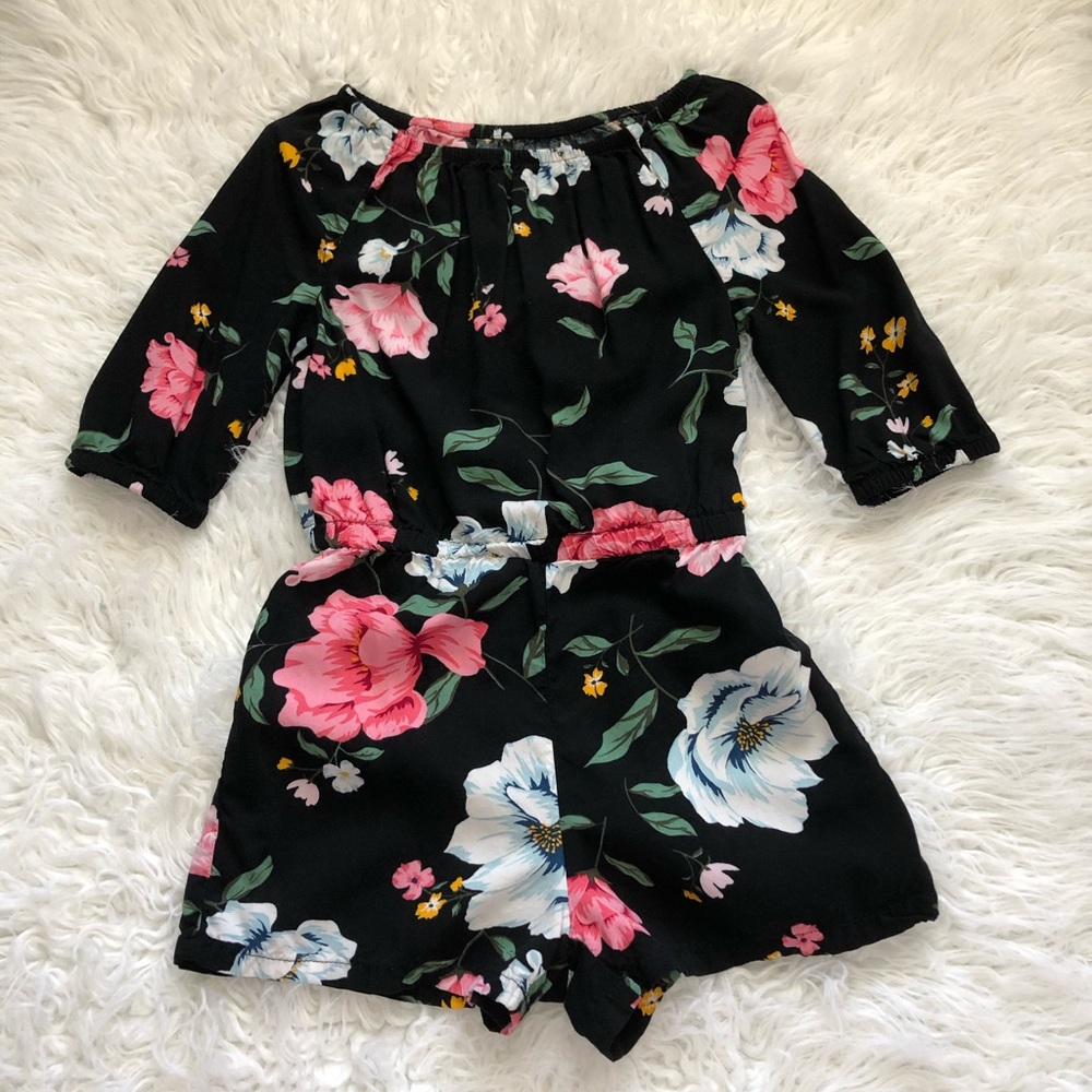 Old Navy Girls Pink Black Floral Romper Size XS 5 - Picture 1 of 4